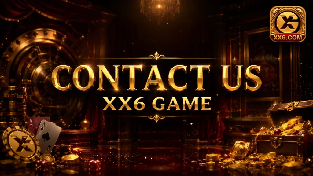 Contact Us XX6 Game official support page with luxury casino background and customer service information