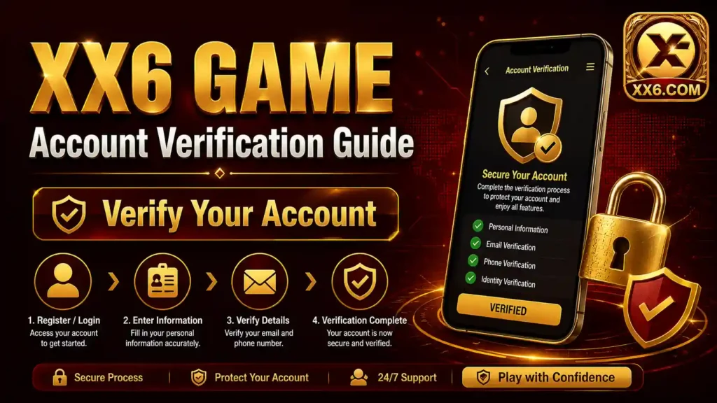 XX6 Game Account Verification Guide banner showing secure account verification steps, identity confirmation process, and account protection features for XX6 Game users.